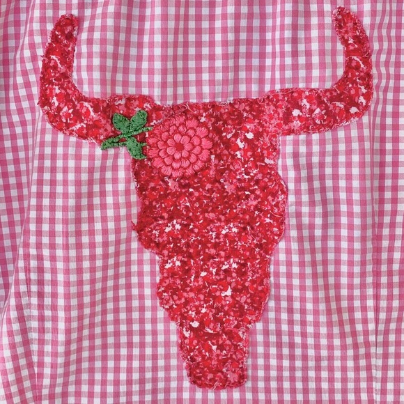 Coral Bay Button Up Shirt L Pink Floral Bull Skull Embroidered Western Cowgirl - Picture 5 of 15